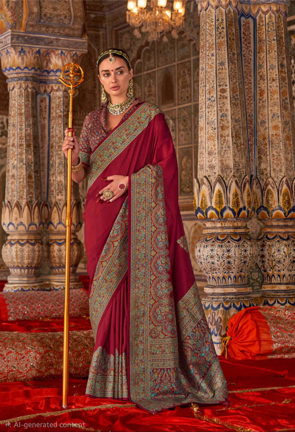 Premium Kashmiri Print Silk Maroon Saree